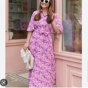 Tuckernuck Micro Floral Betty Midi Dress XS Purple